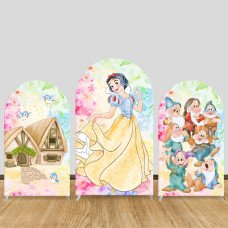 JY574 Snow White and the Seven Dwarfs Arch Backdrop Cover, Watercolor Elastic Fabric Arch for Girls Birthday Party, Photo Booth Decoration