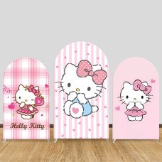 JY577 Hello Kitty Pink Polka Dot Arch Backdrop Cover, Elastic Fabric Arch for Girls Birthday Party, Photo Booth Decoration