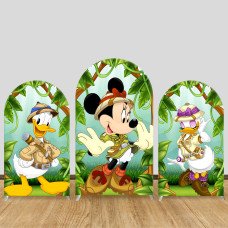 JY579 Minnie Donald Daisy Jungle Safari Arch Backdrop Cover, Elastic Fabric Arch for Kids Birthday Party, Photo Booth Decoration