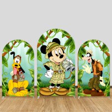 JY579 Mickey Pluto Goofy Jungle Safari Arch Backdrop Cover, Elastic Fabric Arch for Kids Birthday Party, Photo Booth Decoration
