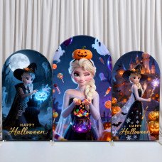 JY586  Frozen Elsa Happy Halloween Arch Backdrop Cover, Elastic Fabric Arch for Kids Halloween Party, Photo Booth Decoration