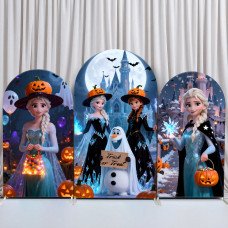 JY587  Frozen Elsa Anna Happy Halloween Arch Backdrop Cover, Elastic Fabric Arch for Kids Halloween Party, Photo Booth Decoration