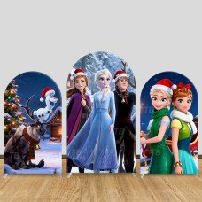 JY588  Frozen Christmas Family Arch Backdrop Cover, Elsa Anna Olaf Winter Elastic Fabric Arch for Holiday Party, Photo Booth Decoration