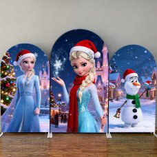 JY589  Christmas Elsa Olaf Arch Backdrop Cover, Winter Wonderland Elastic Fabric Arch for Holiday Baby Shower, Party Decoration