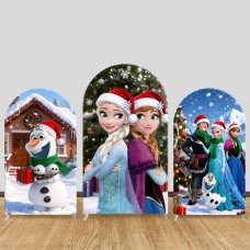 JY590  Elsa Anna Christmas Arch Backdrop Cover, Winter Snowman Elastic Fabric Arch for Girls Birthday, Holiday Party Decoration