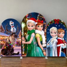 JY592  Frozen Christmas Elsa Anna Olaf Sven Arch Backdrop Cover, Elastic Fabric Arch for Holiday Party, Girls Birthday Decoration