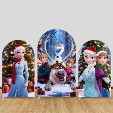 JY593  Frozen Christmas Family Arch Backdrop Cover, Elsa Anna Olaf Sven Elastic Fabric Arch for Winter Holiday Party Decoration