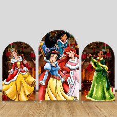 JY595  Disney Princess Christmas Fireplace Arch Backdrop Cover, Elastic Fabric Arch for Girls Holiday Party, Photo Booth Decoration