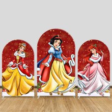 JY595  Disney Princess Red Gold Christmas Arch Backdrop Cover, Elastic Fabric Arch for Girls Birthday, Holiday Party Decoration