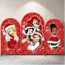 JY596  Disney Princess Christmas Red Glitter Arch Backdrop Cover, Elastic Fabric Arch for Girls Holiday Party, Photo Booth Decoration