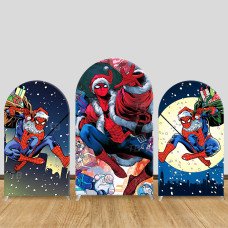 JY597  Spider-Man Christmas Comic Style Arch Backdrop Cover, Elastic Fabric Arch for Boys Holiday Party, Kids Birthday Decoration