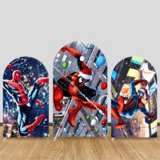 JY598  Spider-Man Christmas City Balloon Arch Backdrop Cover, Elastic Fabric Arch for Boys Birthday, Holiday Party Decoration
