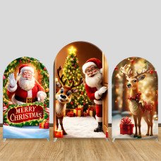 JY600  Merry Christmas Santa Claus Reindeer Arch Backdrop Cover, Elastic Fabric Arch for Holiday Party, Christmas Decoration