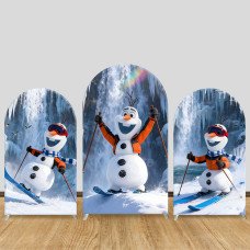 JY602  Frozen Olaf Skiing Waterfall Arch Backdrop Cover, Elastic Fabric Arch for Kids Winter Birthday, Photo Booth Decoration