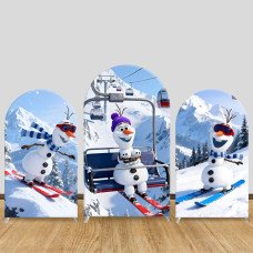 JY602  Frozen Olaf Ski Lift Arch Backdrop Cover, Elastic Fabric Arch for Kids Winter Party, Birthday Decoration