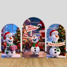 JY603  Frozen Olaf Merry Christmas Arch Backdrop Cover, Elastic Fabric Arch for Holiday Party, Kids Christmas Decoration