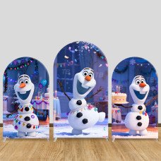 JY605  Frozen Olaf Birthday Cake Arch Backdrop Cover, Elastic Fabric Arch for Kids Winter Birthday, Photo Booth Decoration