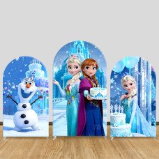 JY608  Frozen Elsa Anna Olaf Birthday Cake Arch Backdrop Cover, Elastic Fabric Arch for Girls Birthday, Winter Party Decoration