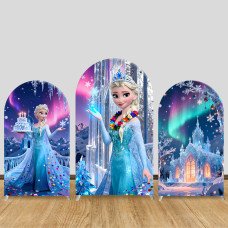 JY609  Frozen Elsa Aurora Ice Castle Arch Backdrop Cover, Elastic Fabric Arch for Girls Birthday, Winter Wonderland Decoration