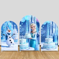 JY610  Frozen Elsa Olaf Birthday Balloon Cake Arch Backdrop Cover, Elastic Fabric Arch for Kids Birthday, Winter Party Decoration