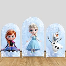 JY613  Frozen Chibi Elsa Anna Olaf Arch Backdrop Cover, Elastic Fabric Arch for Kids Birthday, Winter Party Decoration
