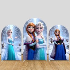 JY617  Frozen Elsa Anna Winter Forest Arch Backdrop Cover, Elastic Fabric Arch for Girls Birthday, Winter Party Decoration