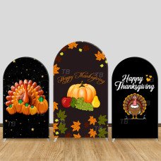 JY618  Happy Thanksgiving Turkey Pumpkin Arch Backdrop Cover, Elastic Fabric Arch for Thanksgiving Party, Holiday Decoration