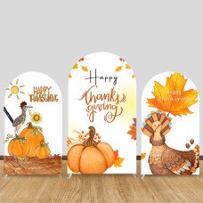 JY618 Happy Thanksgiving Watercolor Turkey Pumpkin Arch Backdrop Cover, Elastic Fabric Arch for Thanksgiving Party, Photo Booth Decoration