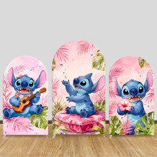 JY620 Stitch Pink Hawaii Ukulele Arch Backdrop Cover, Elastic Fabric Arch for Kids Birthday, Luau Party Decoration