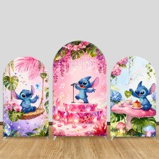 JY621 Stitch Pink Dreamy Stage Arch Backdrop Cover, Elastic Fabric Arch for Kids Birthday, Photo Booth Decoration
