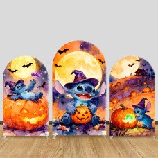 JY622 Stitch Halloween Pumpkin Arch Backdrop Cover, Elastic Fabric Arch for Kids Halloween Party, Photo Booth Decoration