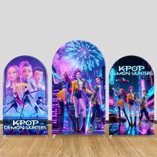 JY624 K-POP Demon Hunters Cyberpunk Arch Backdrop Cover, Elastic Fabric Arch for Teen Birthday, Party Decoration