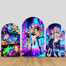 JY624 K-POP Demon Hunters Girl Group Arch Backdrop Cover, Neon Cyberpunk Elastic Fabric Arch for Teen Birthday, Party Decoration