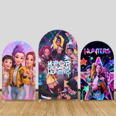 JY624 K-POP Demon Hunters 3D Realistic Arch Backdrop Cover, Elastic Fabric Arch for Teen Girl Birthday, Photo Booth Decoration