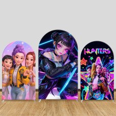 JY624 K-POP Hunters Dark Samurai Arch Backdrop Cover, Neon Light Elastic Fabric Arch for Teen Birthday, Party Decoration