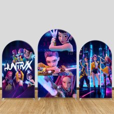 JY624 K-POP HUNTRX Arch Backdrop Cover, Neon Light Sword Elastic Fabric Arch for Teen Girl Birthday, Party Decoration