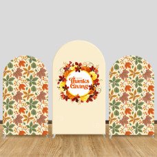 JY625 Happy Thanksgiving Pumpkin Maple Leaf Arch Backdrop Cover, Elastic Fabric Arch for Thanksgiving Party, Holiday Decoration