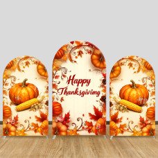JY626 Happy Thanksgiving Pumpkin Corn Arch Backdrop Cover, Elastic Fabric Arch for Thanksgiving Party, Holiday Decoration
