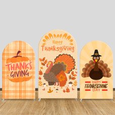 JY627 Happy Thanksgiving Cartoon Turkey Plaid Arch Backdrop Cover, Elastic Fabric Arch for Thanksgiving Party, Kids Decoration