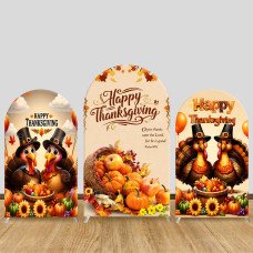 JY628 Happy Thanksgiving Turkey Harvest Basket Arch Backdrop Cover, Elastic Fabric Arch for Thanksgiving Church, Party Decoration