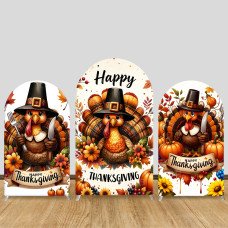 JY629 Happy Thanksgiving Funny Turkey Cutlery Arch Backdrop Cover, Elastic Fabric Arch for Thanksgiving Party, Photo Booth Decoration