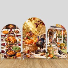 JY630 Happy Thanksgiving Turkey Harvest Watercolor Arch Backdrop Cover, Elastic Fabric Arch for Thanksgiving Party, Fall Holiday Decoration