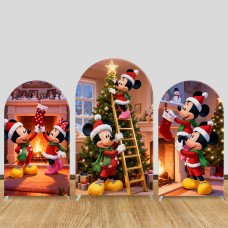 JY631 Cozy Christmas Mickey Arch Backdrop Cover, Santa Fireplace Fabric Arch for Winter Holiday, Kids Birthday Party, Photo Booth Decor