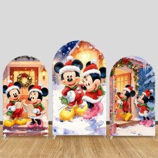 JY631 Mickey Minnie Christmas Watercolor Arch Backdrop Cover, Elastic Fabric Arch for Kids Christmas Party, Winter Holiday Decoration