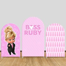 JY634 Boss Ruby Pink Cartoon Arch Backdrop Cover, Elastic Fabric Arch for Girls Birthday, Party Decoration