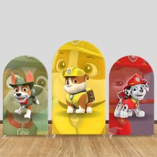 JY635-1 Paw Patrol Rubble Yellow Arch Backdrop Cover, Elastic Fabric for Boys Birthday, Rescue Party Decoration