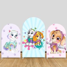 JY635-1 Paw Patrol Watercolor Pink Purple Arch Backdrop Cover, Girls Birthday, Elastic Fabric for Baby Shower