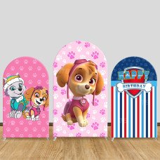 JY635-1 Paw Patrol Skye Everest Pink Paw Print Arch Backdrop Cover, Elastic Fabric Arch for Girls Birthday, Princess Party Decoration