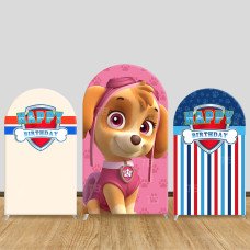 JY635-1 Paw Patrol Skye Happy Birthday Stripe Arch Backdrop Cover, Elastic Fabric Arch for Girls Birthday, Photo Booth Decoration