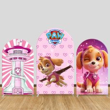 JY635-2 Paw Patrol Skye Pink Heart Lookout Tower Arch Backdrop Cover, Elastic Fabric Arch for Girls Birthday, Winter Party Decoration